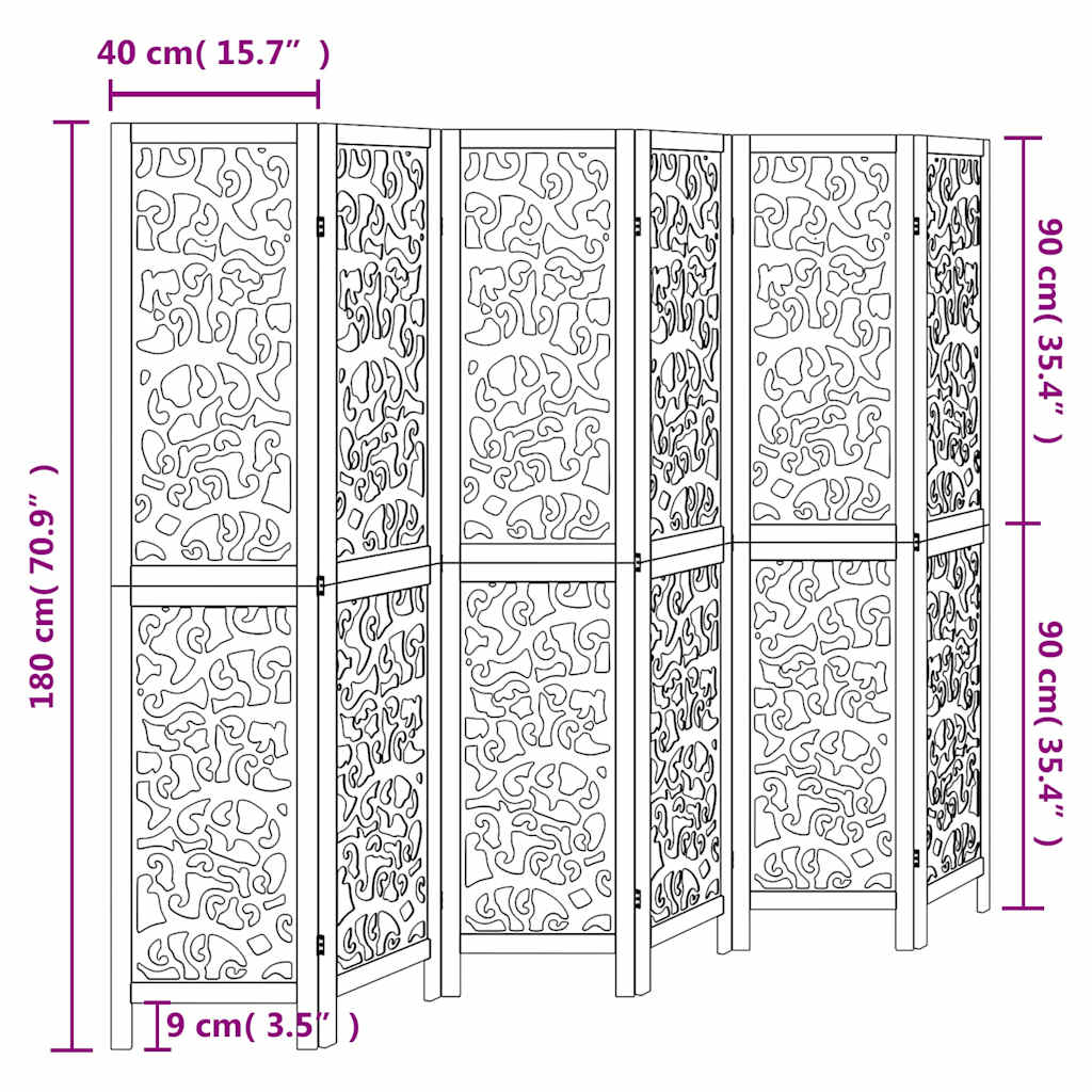 Room Divider 6 Panels White Solid Wood Paulownia